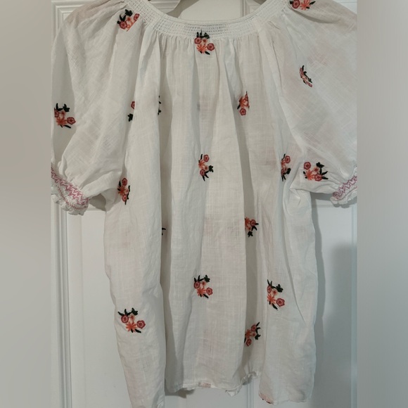 Loft Size:L White Floral Embroidered Blouse - Picture 4 of 6
